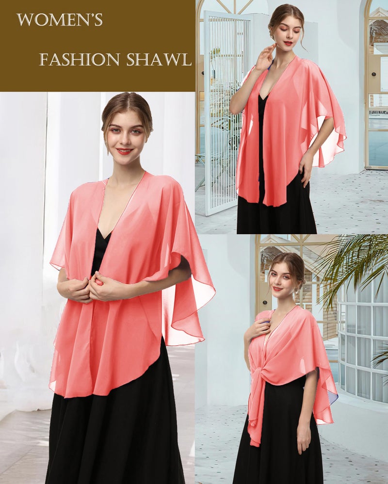 Hotshawl Womens Chiffon Shawls and Wraps, Wedding Party Shawl Scarf for Evening Dresses (Coral) - Image 3